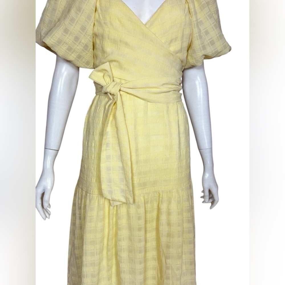 Astr Romano Bohemian Yellow Midi Dress with Puff Sleeves Size Large - Picture 10 of 15